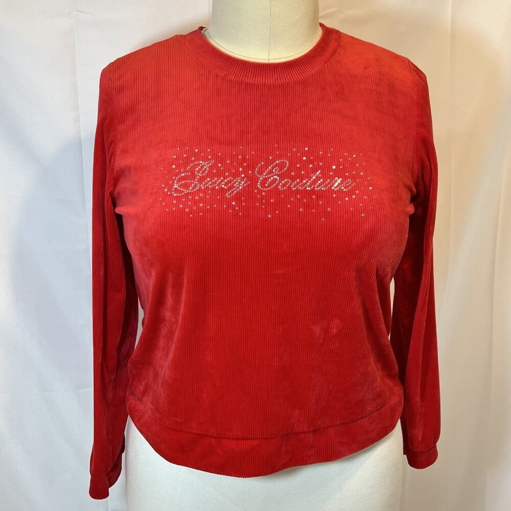 Juicy Couture - Women's XL Red Sweastshirt Microcord Crew Neck Long Sleeve